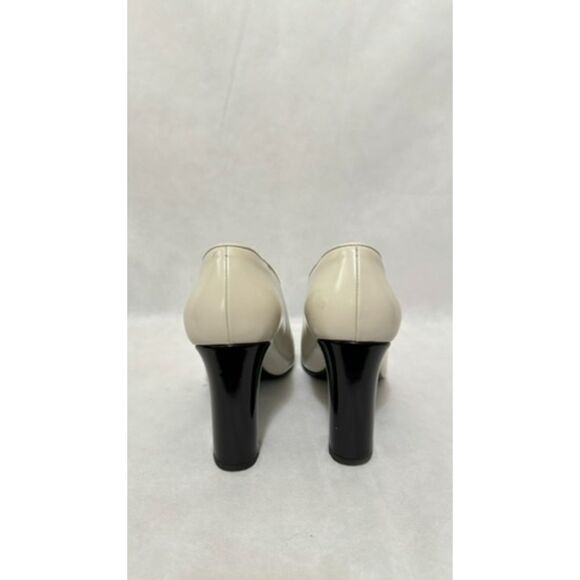 Vtg Via Spiga Baran Off White Leather Block Heel Pump Shootie Sz 9M - Picture 4 of 5